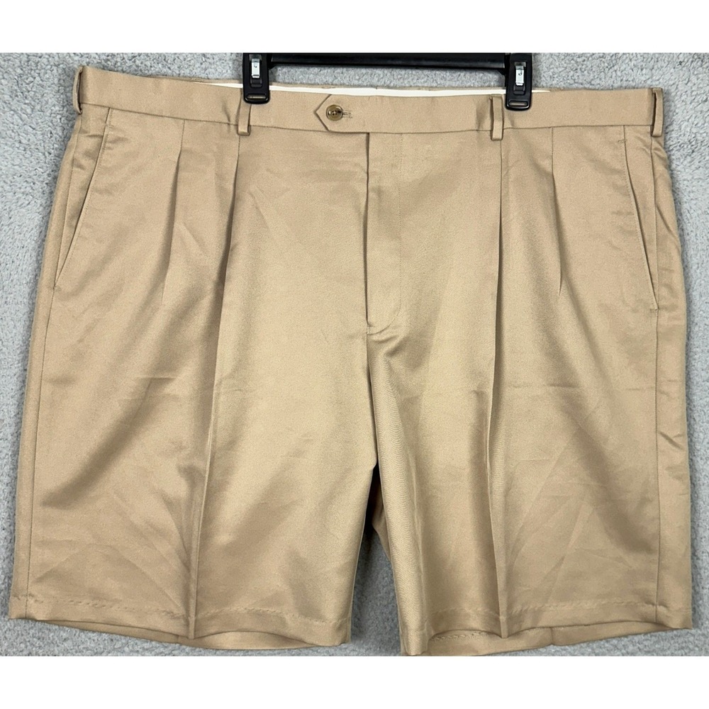 Paul Fredrick Shorts Mens 48 Tan Pleated Dress Performance Chinos Golf Pockets